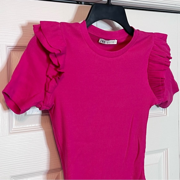 Zara Ribbed Ruffle Sleeve Pink Bodysuit size Medium - Picture 4 of 12